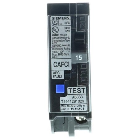 SIEMENS Combination Circuit Breaker, 15A, 1 Pole, 120V AC QA115AFCN